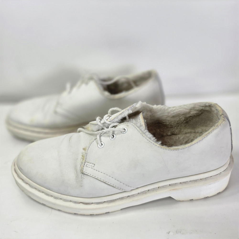 Dr Martens 1461 Mono White Fur Lined Leather Oxfords Shoes Womens 7 UK 5